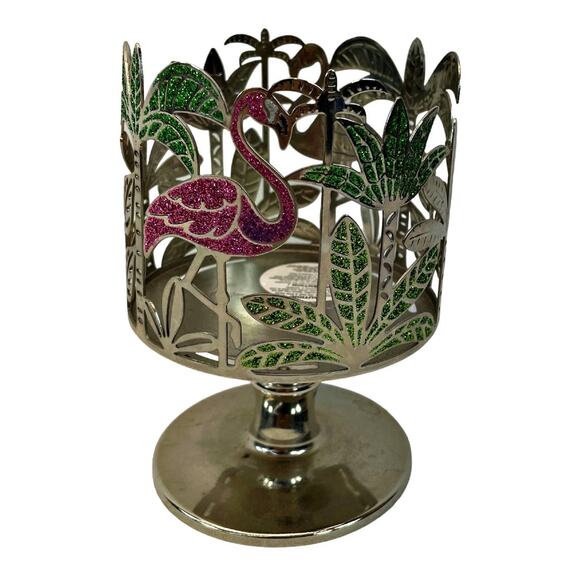 Bath & Body Work Sparkling Pink Flamingo Palm Pedestal Candle Holder Tropical - Picture 1 of 4